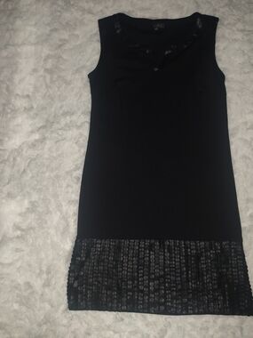 Spense Black Sleeveless Mini Dress with Leather Detail Design